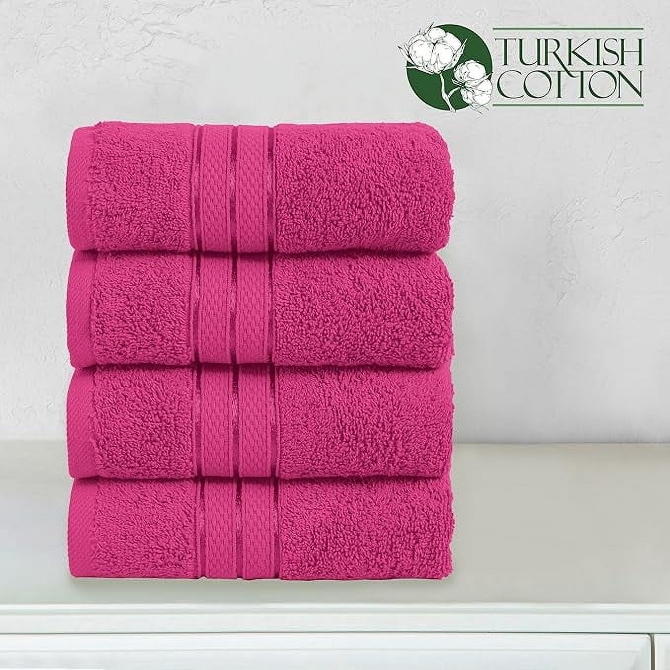 Elegant Comfort 4-Pack Hand Towels Set - Three Line Popcorn Design, Hotel Quality, 16 x 28 Inches, 100% Turkish Cotton, Soft, Quick-Drying, Highly Absorbent - Hot Pink