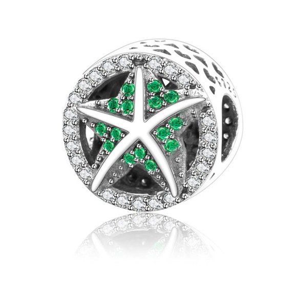 925 Sterling Silver Green CZ Starfish Charm Bead for Bracelet Charms Bangle Pendant Jewelry
