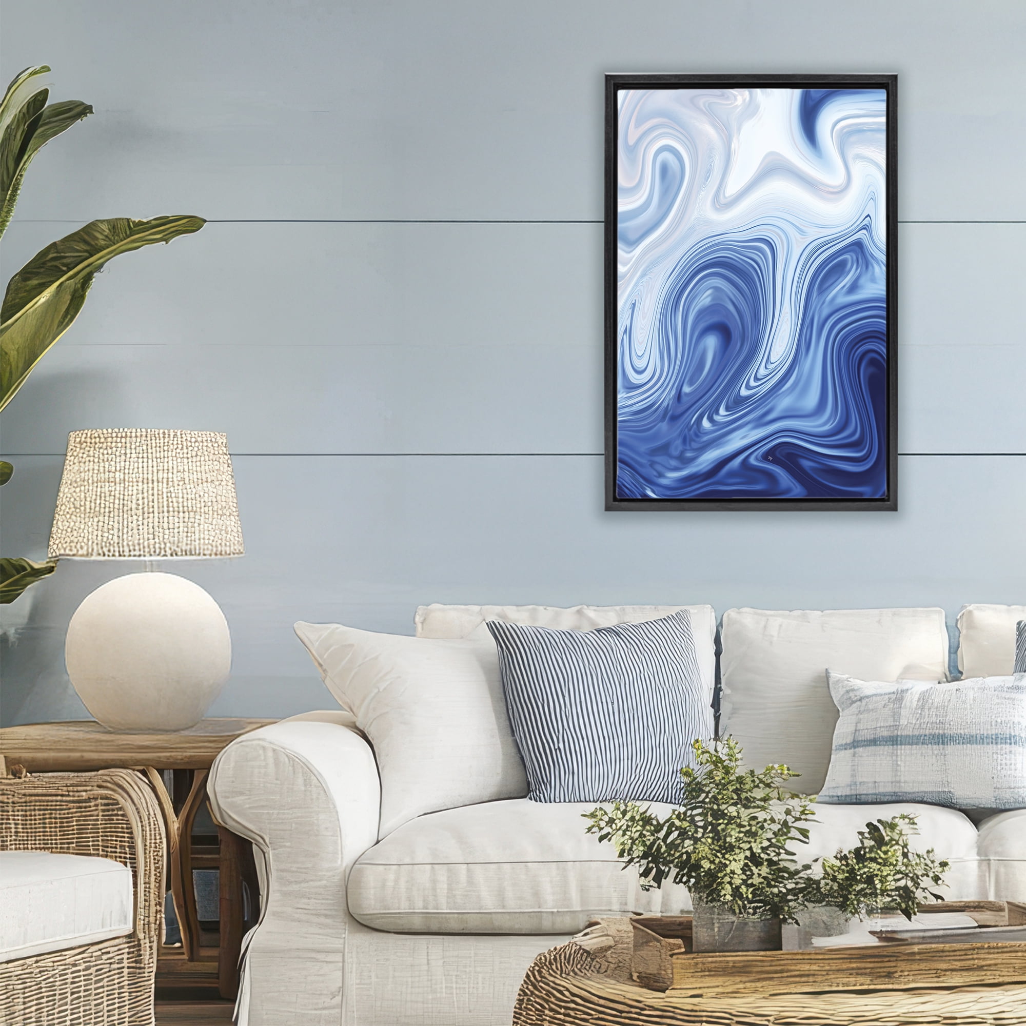 Stupell Industries Blue Marble Fluidity Black Framed Floater Canvas Wall Art, design by Martina Pavlova