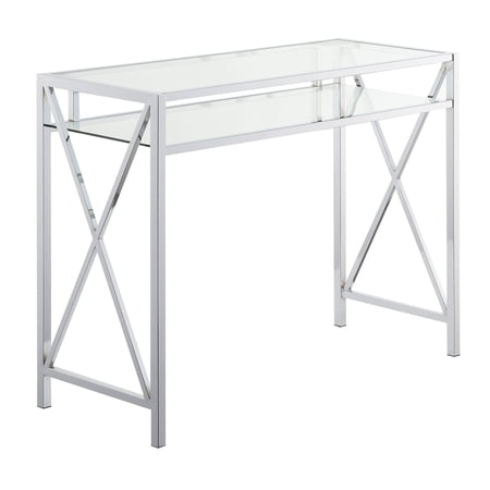 42 Inch Desk with Glass Top - Modern Home Office Computer Writing Desk with Shelf