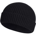 thumbnail image 1 of Gorro de pescador corto de punto de lana Sinhoon para hombre y mujer, gorro cálido de invierno (negro), 1 of 8