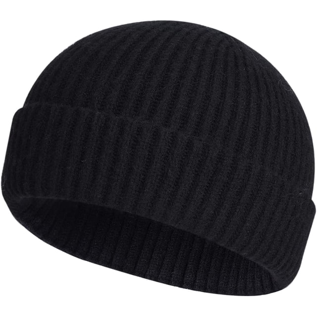 Gorro de pescador corto de punto de lana Sinhoon para hombre y mujer, gorro cálido de invierno (negro)
