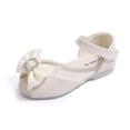 thumbnail image 5 of Sandals for Girls Rhinestone Buckle Bow Open Toe Princess Dress Shoes Summer Comfortable Footbed Ankle Strap Flat Shoes Beige 11 Little Kid, 5 of 5