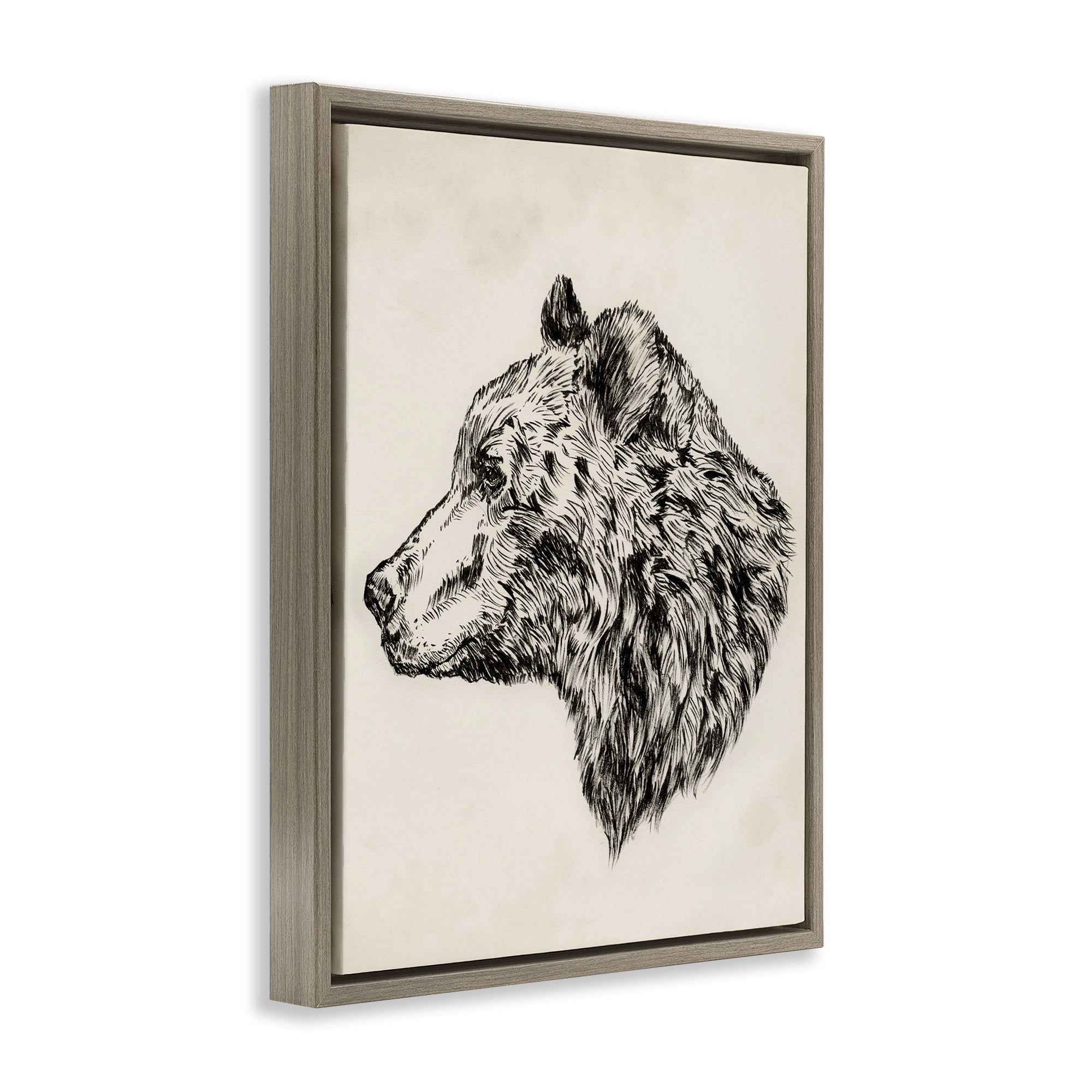 Stupell Industries Woodland Bear Drawing Animals & Insects Drawing Brown Floater Framed Canvas Art Print Wall Art, 17 x 21