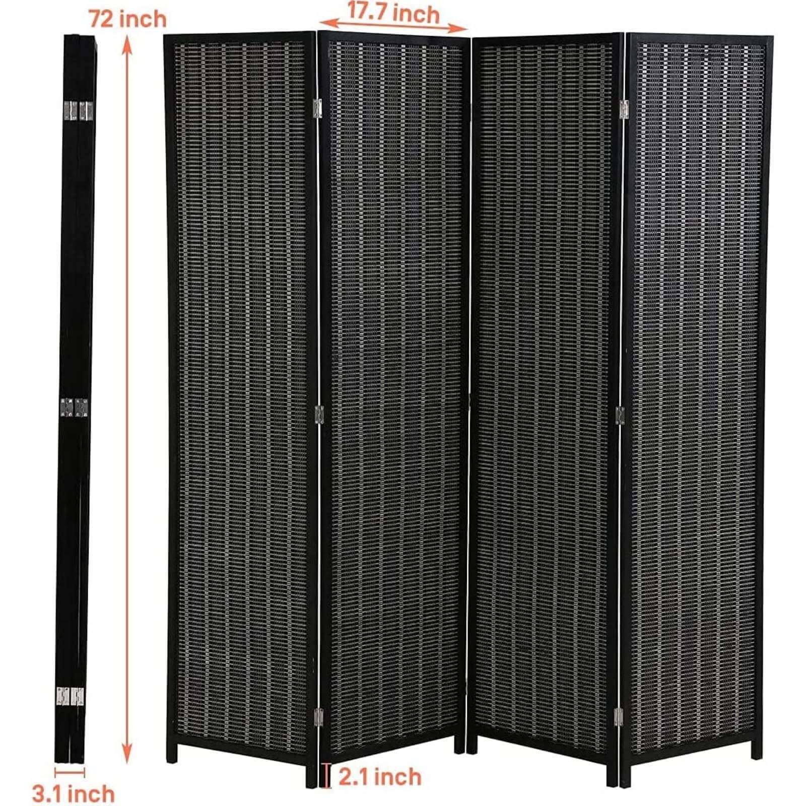 NiamVelo Room Divider 4 Panel Folding Screen Partitions, Freestanding Privacy Screen Partition Wall Tall Room Divider, Black
