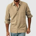 thumbnail image 2 of Resicozy Mens Button Down Shirt Cotton Linen Casual Long Sleeve Shirts Solid Collared Hippie Beach Tops with Pocket Beige XL, 2 of 7