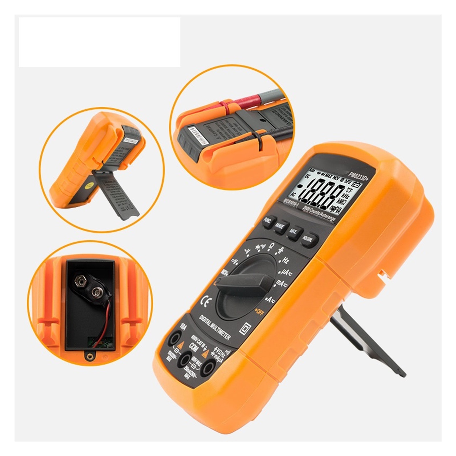 PM8233D Multimeter 2000 Counts Digital Multimeter DC AC Volt Meter Ohm Volt Amp Tester Measures Voltage Current Resistance Capacitance Continuity Diode Duty-Cycle Frequency NCV Live Wire Test