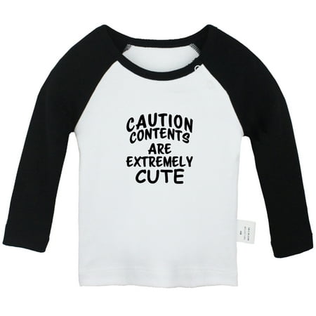 

Caution Contents Are Extremely Cute Funny T shirt For Baby Newborn Babies T-shirts Infant Tops 0-24M Kids Graphic Tees Clothing (Long Black Raglan T-shirt 12-18 Months)