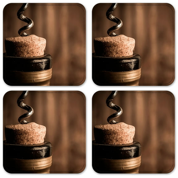 Vinyl Drink Coasters - Set of 4 - Opening a Wine Bottle