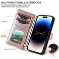 thumbnail image 4 of For Samsung Galaxy S26 5G Wallet Grid Texture Magnetic Flip Cover Card Holder & Bills Slot, Soft PU Leather Magnetic For Women Wallet Case With Detachable Shoulder Strap And Wrist Strap,Rose gold, 4 of 11