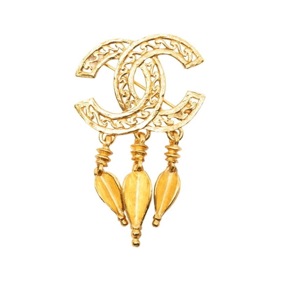 Pre-Owned Chanel Coco Mark Fringe Logo Brooch, 95A Stamp, Vintage Gold Plated, Women's CHANEL
