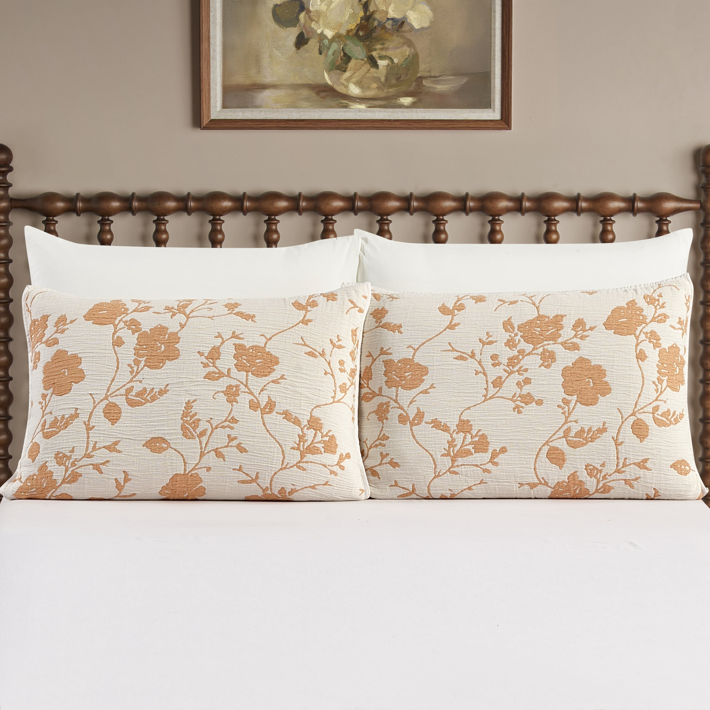The Pioneer Woman Agatha Floral Gauze Pillow Shams, King, Amber Yellow, 2 Pack