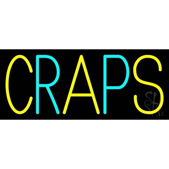 Craps 2 LED Neon Sign 13 x 32 - inches, Black Square Cut Acrylic Backing, with Dimmer - Bright and Premium built indoor LED Neon Sign for wall décor, arcarde, and storefront.