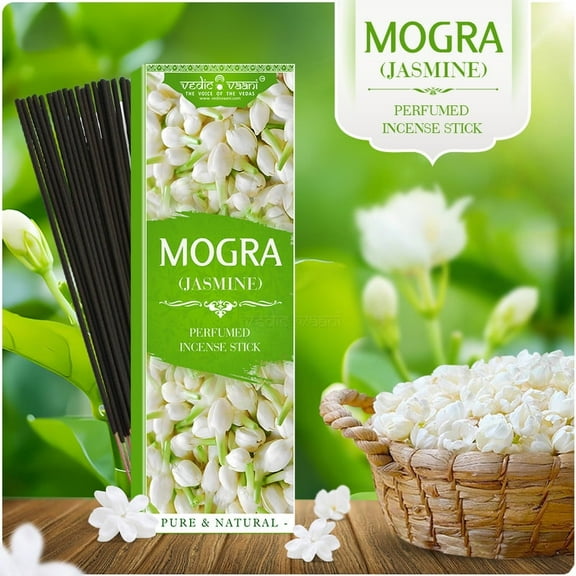 Mogra Incense Sticks – Natural Jasmine Fragrance | Long-Lasting, Hand-Rolled Agarbatti for Pooja, Meditation, Relaxation (65 Counts)