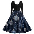 thumbnail image 3 of Christmas Dresses for Women Women's Casual And Fashionable Christmas Print V Neck Big Hem Dress Long Sleeved Dress with Christmas Snow House Print for Holiday Party,Blue,3XL, 3 of 4