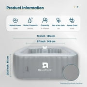 RELXTIME Portable Outdoor Spa, 4-6 Person Inflatable Hot Tub, Square Pool with 130 Massage Jets, 104°F