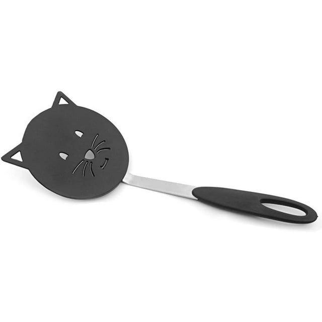 Rondelle en Nylon Forme de Chat Mignon Petite Spatule Wok Résistant à la Chaleur pour Ustensiles de Cuisine Anti-Adhésives avec Support en Acier Inoxydable pour la Cuisson, Poissons, Œufs, Crêpes, Riz Frit.