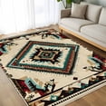 thumbnail image 4 of 8x10 Area Rugs Boho Red Teal Brown Non-Skid Rubber Backing Large Rectangle Rugs - Living Room Bedroom Home Office, Southwestern Vintage Geometric Indoor Floor Mat Carpets Washable Rug, 4 of 9