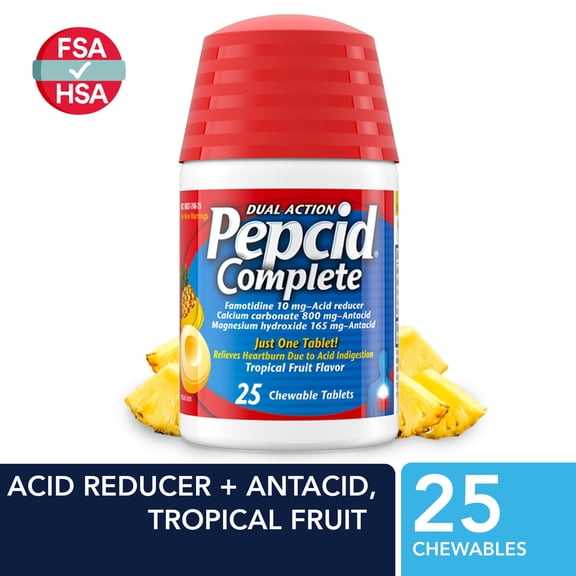 Pepcid Complete Acid Reducer   Antacid Chews, Tropical Fruit, 25 Count