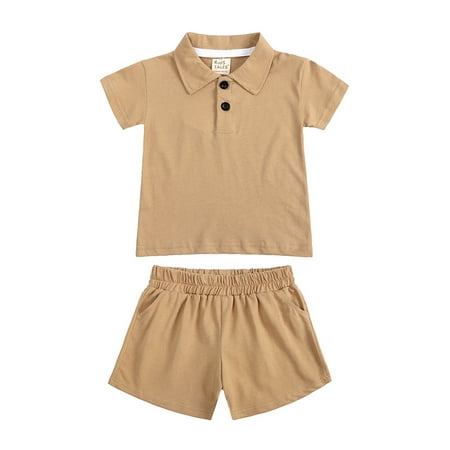 

Toddler Boys Summer Solid Color Crew Neck Short Sleeve Shorts Casual Sports Short Sleeve Suit 2PCS 2-8Y