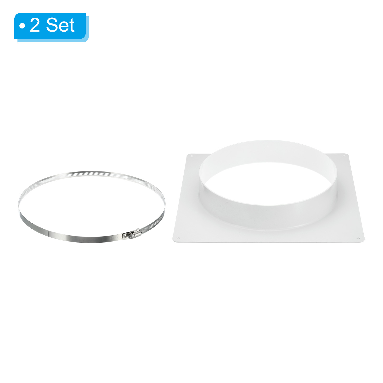 Uxcell 10" Duct Connector Flange 2pcs Dryer Vent Wall Plate Square to Round with Clamp for Air Cooling Ventilation White