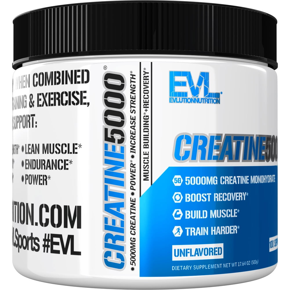 Evlution Nutrition Creatine 5000 - Supports Faster Recovery, Lean Muscle Growth & Performance - Pre & Post Workout Powder - 5000mg Pure Creatine Monohydrate Per Serving - 100 Servings - Unflavored