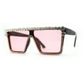 thumbnail image 1 of Full Crowned Rhinestone Flat Top Horned Diva Sunglasses Black Pink, 1 of 4