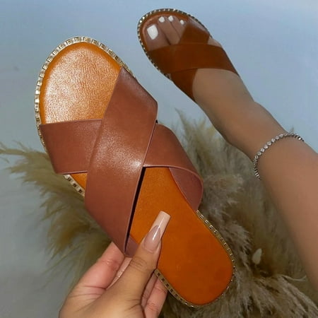 

ãYilirongyummã Brown 40 Sandals Women Flip Slippers Women Flop Flat Women Open Toe Flat For Womens Flats Diamond Sandals Shoes Women s Sandals