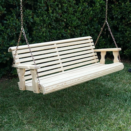 Northern White Cedar Porch Swing - Amish Heavy Duty 800 Lb Roll Back Treated Porch Swing with Hanging Chains (4 Foot, Unfinished)