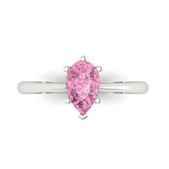 Clara Pucci 14K White Gold 1ct Pink Solitaire Ring for Women