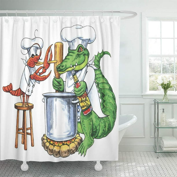 Yusdecor Chef Cajun Cook Sous Alligator Crawfish Boil Dinner Restaurant Bathroom Decor Bath Shower Curtain 66x72 Inch