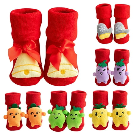 

6 Pairs Baby Christmas Themed Socks Cotton Blend Non-skid Newborn Kids Infant Babies Clothing Gifts Boys Sock Assorted Patterns 0-1 Years Old Type 2