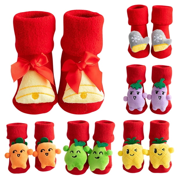 Calcetines temáticos navideños para bebés Mezcla de algodón Antideslizante Niños recién nacidos Bebés bebés Ropa Regalos Calcetines para niños Patrones surtidos 0-1 años Tipo 2 6 pares Speravity BA000376-03