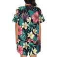 thumbnail image 3 of Bingfone Green Tropical Leaves Print Pajamas Sets for Women Soft Short-Sleeved Pjs with Lounge Shorts Two Piece Sleepwear, 3 of 8