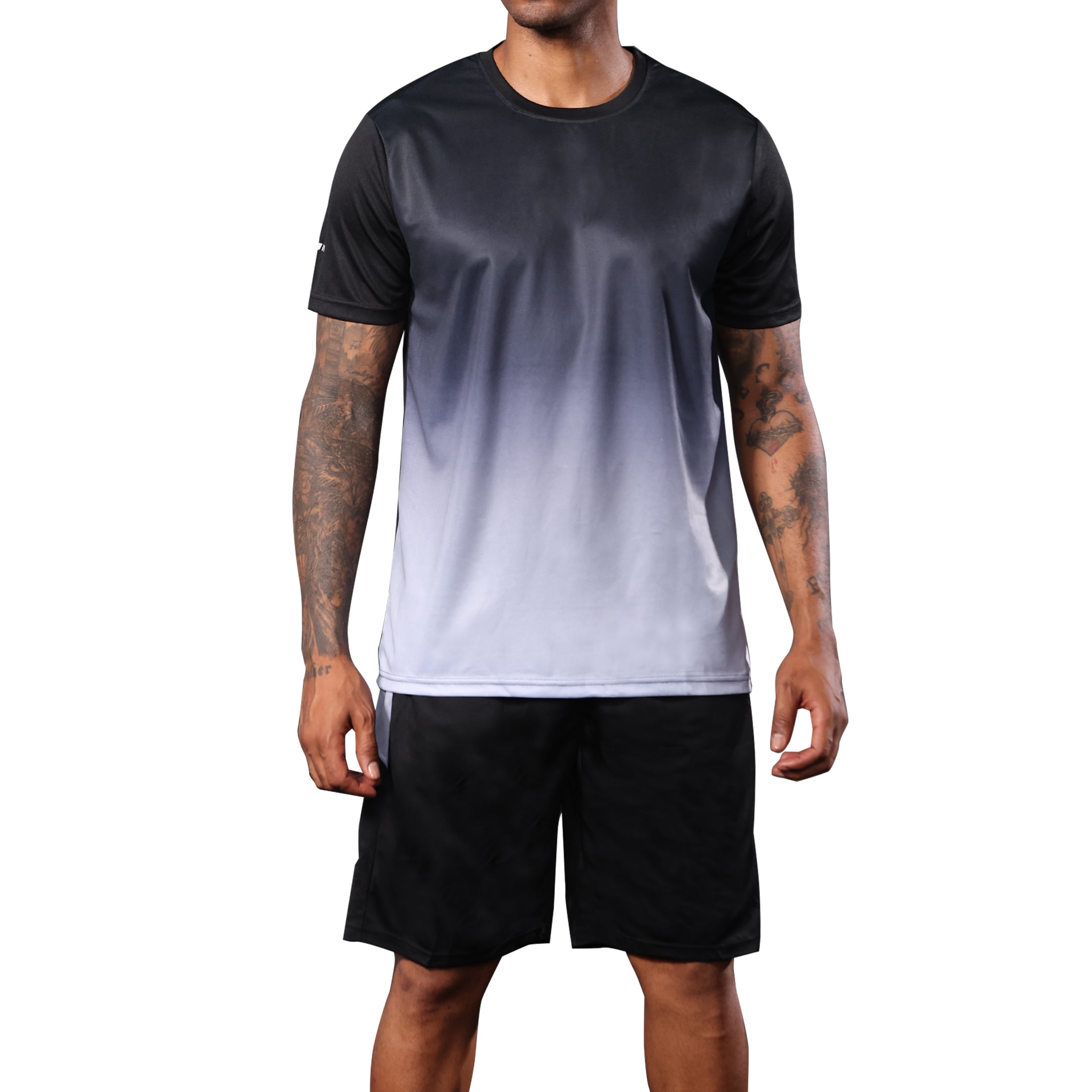 3 pack Mens Gym Short Sleeve T-Shirt Set Athletic Basketball Workout Running Shorts,S-3XL
