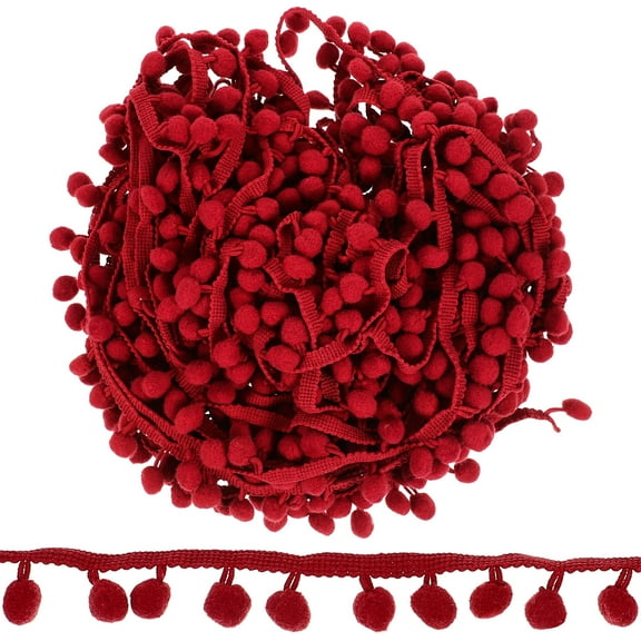 KONTONTY Red Pom Pom Trim with Lace Tassel Applique for Clothing, Curtains, Decorative Fringe Sewing Accessories