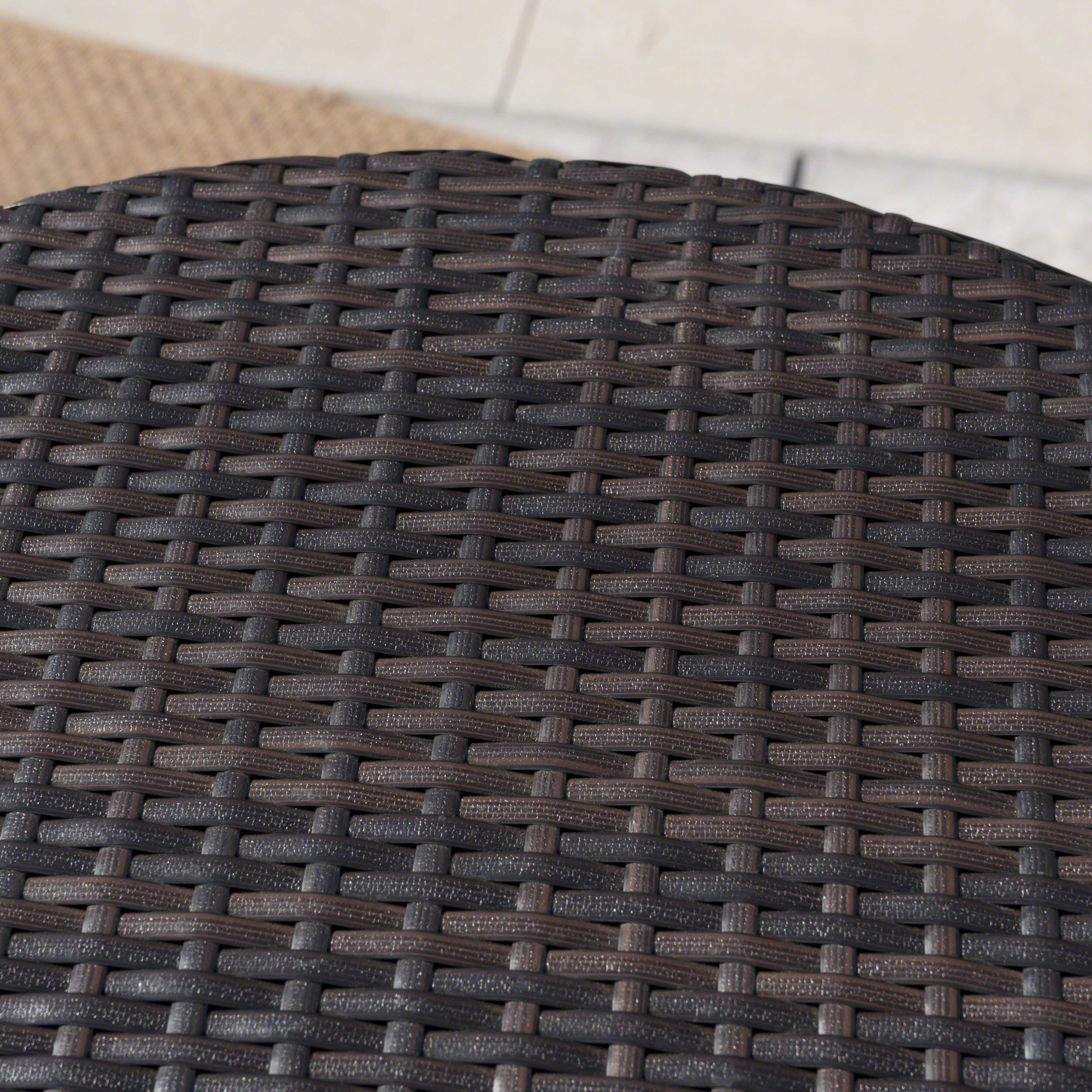 Denver Outdoor 3 Piece 40 Inch Wicker Round Bar Set with Cushions, Multibrown, Light Brown