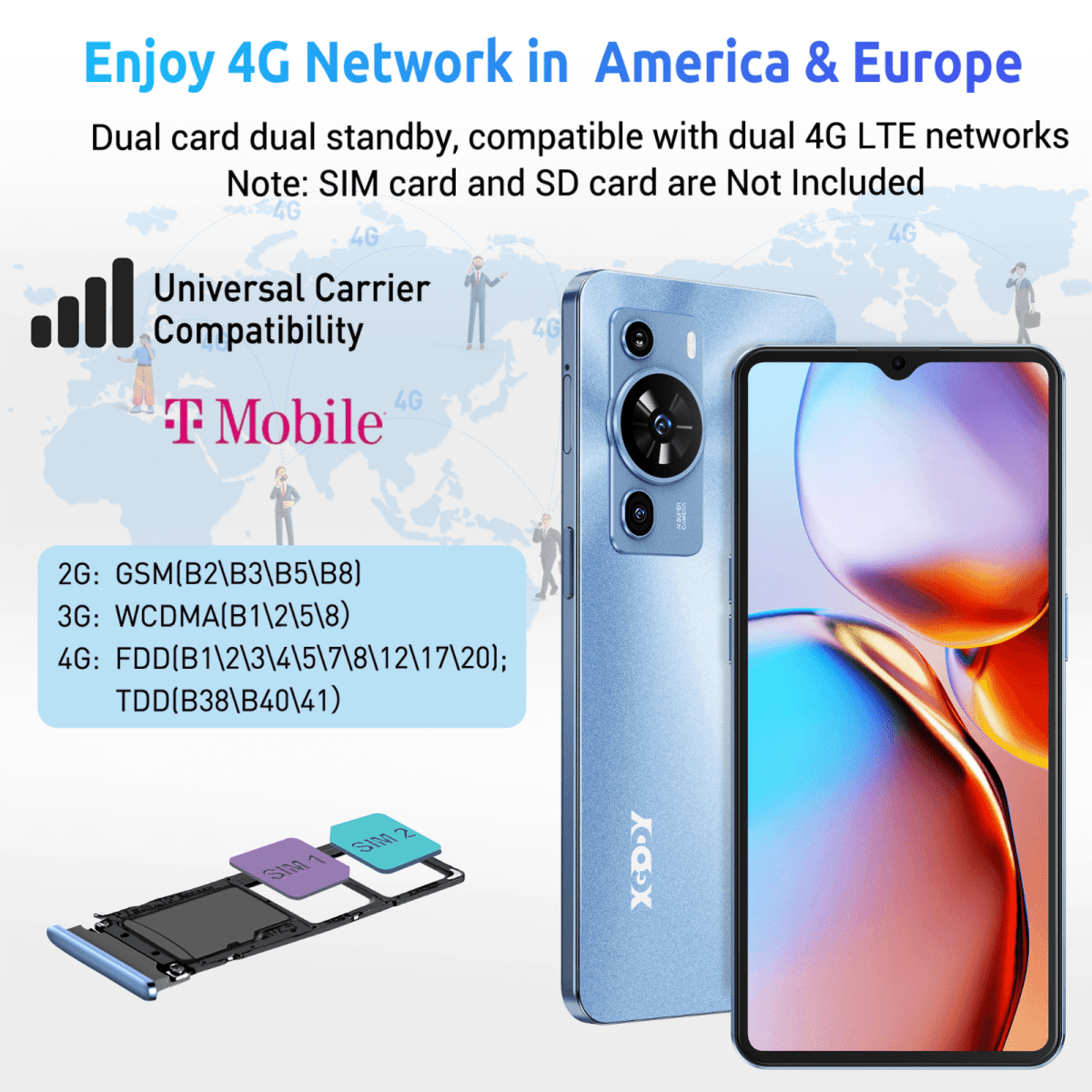 XGODY Mate 60 4G T-Mobile Unlocked Cell Phone,128GB, 6.79" 5280mAh Unlocked Smartphones, 21MP Android Phone , Face and Fingerprint Unlocking,Pink