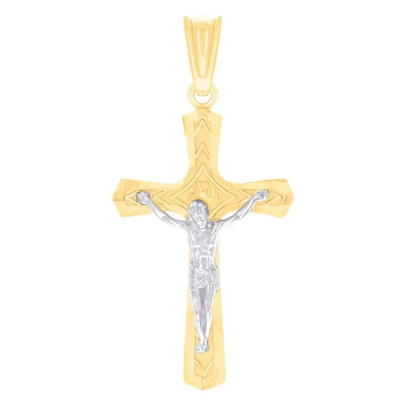 14k Two-tone Gold Unisex St. Benedict Religious Charm Pendant Necklace 29.5x14.3mm Wide Pendant for Women