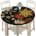 thumbnail image 4 of Boho Floral Tablecloths Round Elastic Fitted Table Cover Washable Elastic Edge Tablecloths for Kitchen Dining Party Fitted Table 52 inch, Tropical Leaves, 4 of 6