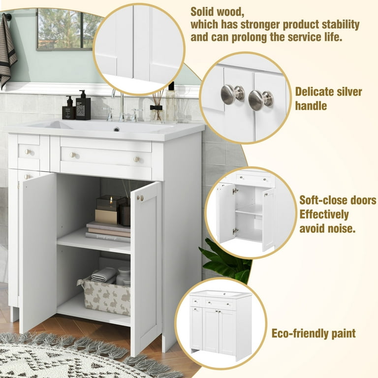  Linique 30 Modern Bathroom Vanity with Sink Combo Set, Solid  Wood Frame Bathroom Storage Cabinet with 2 Soft Closing Doors and a Drawer,  Multifunctional Storage, White : Tools & Home Improvement