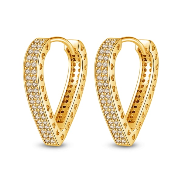 KUNSIR Women Gold Huggie Heart Hoop Earrings Ear Stud Cuff Cubic Zirconia 18K Gold Plated Small Simple Minimalist Hypoallergenic Everyday Jewelry
