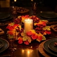 thumbnail image 3 of 4 Pcs Artificial Maple Leaves & Berries Candle Rings, 11" Wide Autumn Wreaths, Fall Candle Holders, Farmhouse Thanksgiving Candle Holder Wreaths, Wedding Centerpiece Table Door, Halloween Decoration, 3 of 6