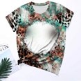 thumbnail image 2 of Jewelreauty Women Casual Tie-Dye Short Sleeve Shirts Round Neck Leopard Print Tops Summer Trendy Tunic Tee (M, Khaki), 2 of 4