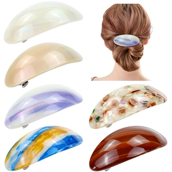 6 Pieces Decorative Oval Acetate French Hair Barrettes Automatic Spring Hair Clips Hair Accessories for Women Girls