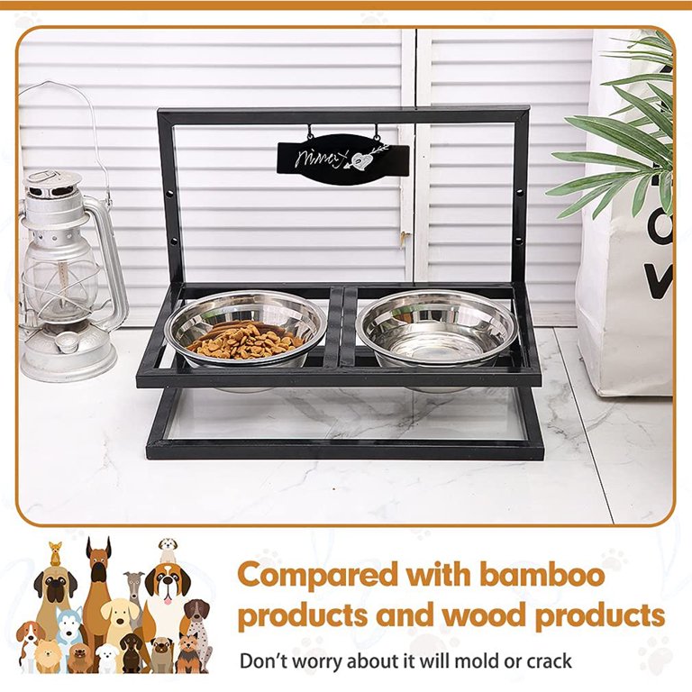 Pupteck Adjustable Dog Feeder with 2 Bowls - Raised Stainless