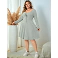 thumbnail image 2 of Womens Casual Plus Size Square Neck Long Sleeve Ribbed Swing Dress Grey XL, 2 of 8