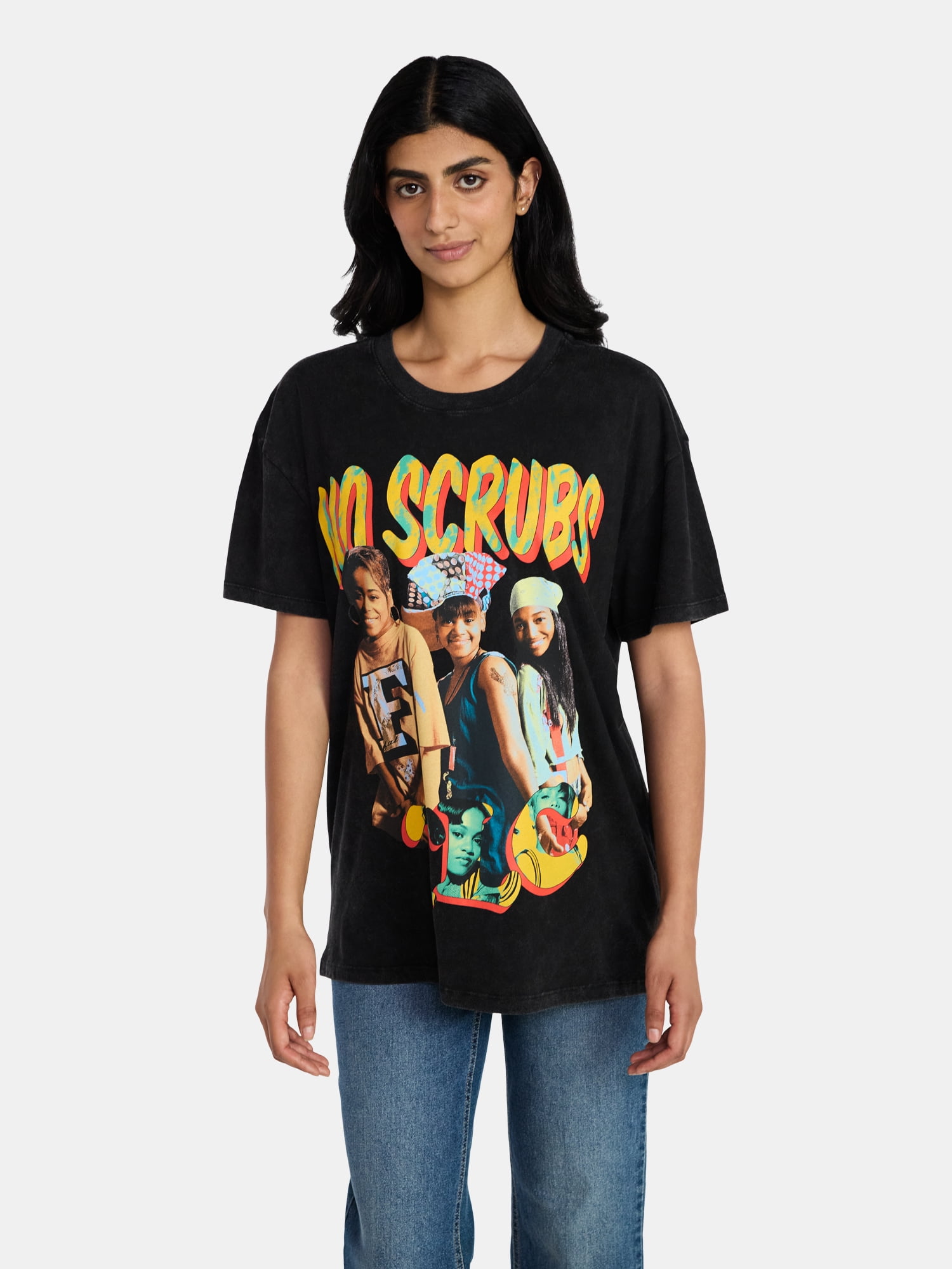 TLC Women's Front Back Graphic Band Tee with Short Sleeves, Sizes