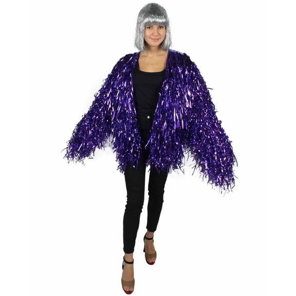 HPO Adult Unisex Purple Tinsel Jacket – Thick Festival & Carnival Coat with Loose Fit for Costume Events