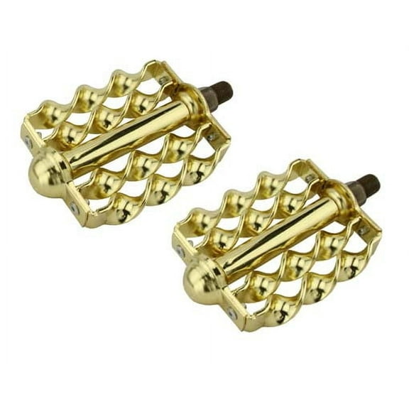 Double Flat Twisted Pedals Gold. Bike pedals, bicycle pedal, for lowrider , beach cruiser, chopper, limo, stretch bike